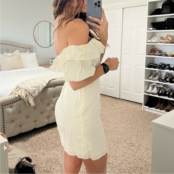 H&M Ivory Linen Off-Shoulder Mini Dress Size Small | Romantic - Picture 12 of 13